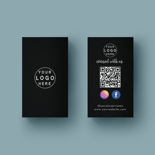 Maak verbinding met ons | Sociale media QR-code zw Visitekaartje