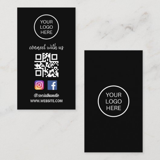 Maak verbinding met ons | Sociale media QR-code zw Visitekaartje (Voorkant / Achterkant)