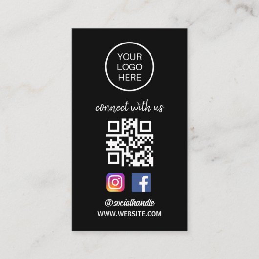Maak verbinding met ons | Sociale media QR-code zw Visitekaartje (Voorkant)