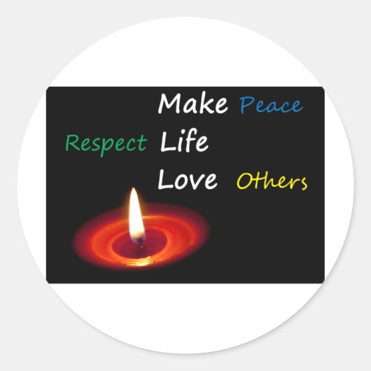 Maak vrede, respecteer het leven, hou van anderen ronde sticker (Voorkant)