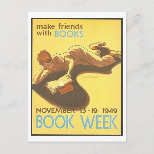 "Maak vrienden met boeken"  Bibliotheek Poster Briefkaart (Voorkant)