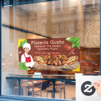 Maak vrouwelijke pizzachef restaurant promotie op raamsticker