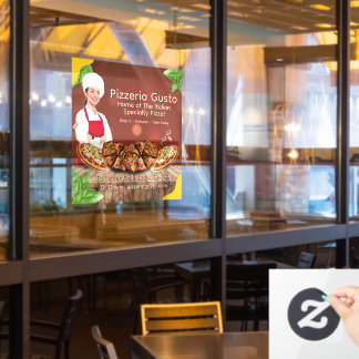 Maak vrouwelijke pizzachef restaurant promotie op raamsticker