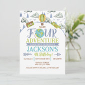 maakte vier avontuur 4e verjaardag uitnodiging (Staand voorkant)