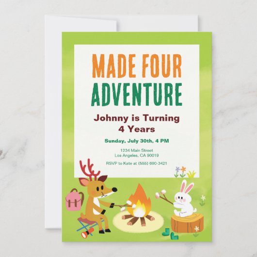 maakte vier avontuur 4e verjaardag uitnodiging (Voorkant)