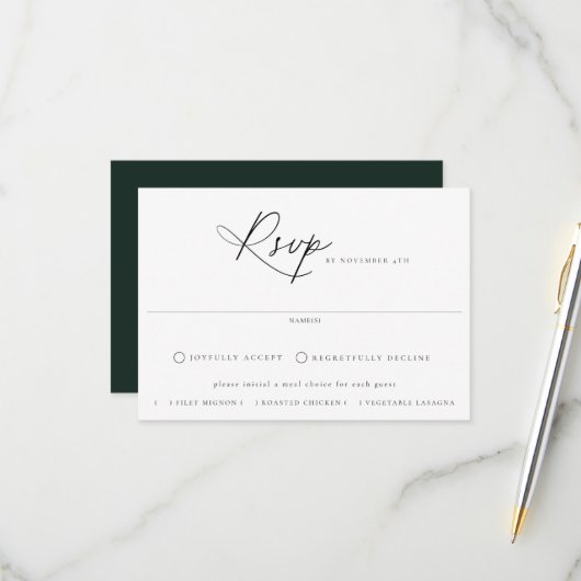 Maaltijdkeuze Bruiloft RSVP Kaart (Voorkant / Achterkant in situ)