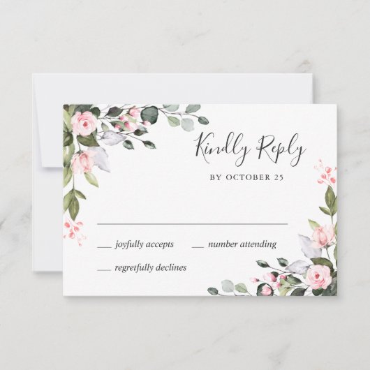 MAALTIJDKEUZE Elegante Eucalyptus Roze Rozen Bruil RSVP Kaartje (Voorkant)
