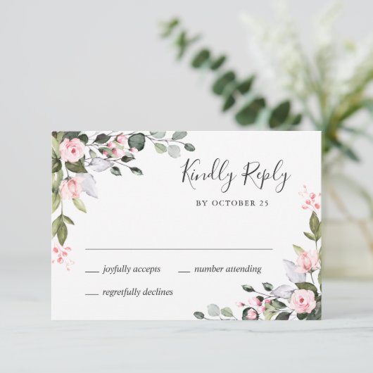 MAALTIJDKEUZE Elegante Eucalyptus Roze Rozen Bruil RSVP Kaartje (Staand voorkant)