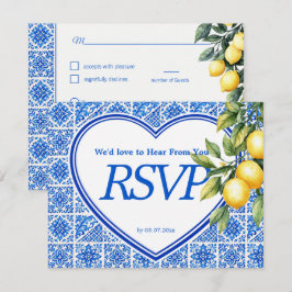 💙🍋Maaltijdkeuze + QR Azul & Limone Romance RSVP Kaartje