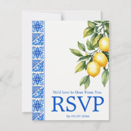 💙🍋Maaltijdkeuze + QR Azul & Limone Romance RSVP Kaartje