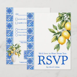 💙🍋Maaltijdkeuze + QR Azul & Limone Romance RSVP Kaartje