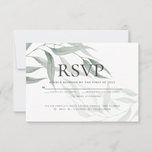 Maaltijdkeuze RSVP | Stoffige groene Waterverf bla Kaart (Voorkant)