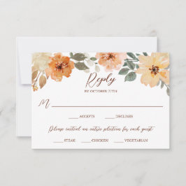 Maaltijdkeuze Rustieke Waterverf Herfstbloemen RSVP Kaartje