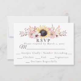 Maaltijdkeuze Zonnebloemen Bruiloft RSVP Reactie K Kaartje