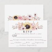 Maaltijdkeuze Zonnebloemen Bruiloft RSVP Reactie K Kaartje (Voorkant / Achterkant)