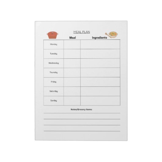 Maaltijdplan Weekblad Notitieblok (Linkerzijde)