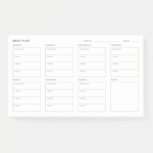 Maaltijdplan Wekelijkse Planner Post-it® Notes (Voorkant)