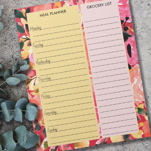Maaltijdplanner & Boodschappenlijst Roze Bloemen Notitieblok
