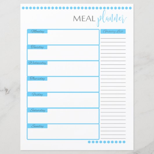 Maaltijdplanner Gelinieerd Briefpapier | Babyblauw (Voorkant)