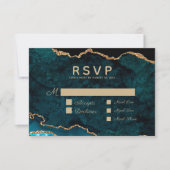 Maaltijdselectie Blauwgroen Gold Agate Wedding RSVP Kaartje (Voorkant)