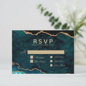 Maaltijdselectie Blauwgroen Gold Agate Wedding RSVP Kaartje (Staand voorkant)