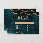 Maaltijdselectie Blauwgroen Gold Agate Wedding RSVP Kaartje (Voorkant / Achterkant)