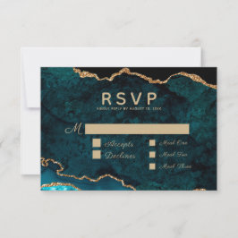 Maaltijdselectie Blauwgroen Gold Agate Wedding RSVP Kaartje