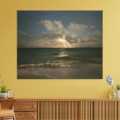 Maan achter wolken over oceaan met golven canvas afdruk (Insitu (Woonkamer))