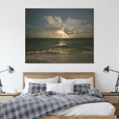 Maan achter wolken over oceaan met golven canvas afdruk (Insitu (Slaapkamer))