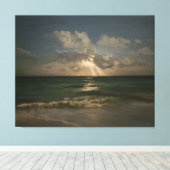 Maan achter wolken over oceaan met golven canvas afdruk (Insitu (Houten vloer))