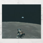 Maan Apollo NASA Maanlander en Aarde Sparkling Wijnetiket (Enkel label)
