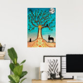 Maan Aquarel Boom Des Levens Kunst Poster (Thuiskantoor)