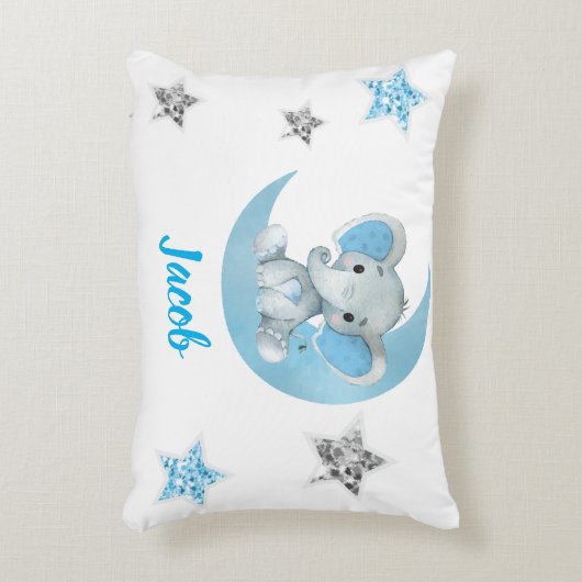 Maan, blauwe olifant meisje Aangepaste naam Kussen (Voorkant(Verticaal))