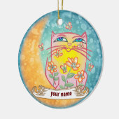 Maan Bloemen Kat  Keramisch Ornament (Links)