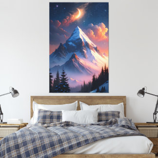 Maan boven bergen | Hemelachtige nachtafdruk Canvas Afdruk