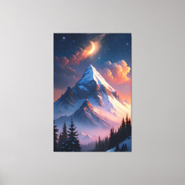 Maan boven bergen | Hemelachtige nachtafdruk Canvas Afdruk