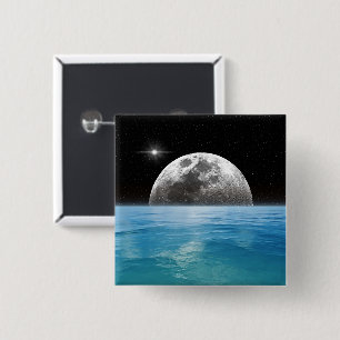 Maan boven de oceaan vierkante button 5,1 cm