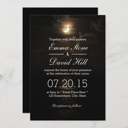 Maan boven de Zee Huwelijk Kaart (Voorkant / Achterkant)