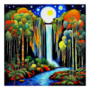 Maan boven waterval perfect poster