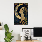 Maan Dame Art Deco Print Hemels Vintage Muur (Thuiskantoor)