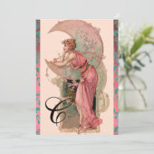 MAAN DAME, BLOEMEN, ROZEN, ROZE BLAUWE DAMAST MONO KAART (Staand voorkant)