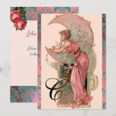 MAAN DAME, BLOEMEN, ROZEN, ROZE BLAUWE DAMAST MONO KAART (Voorkant / Achterkant)