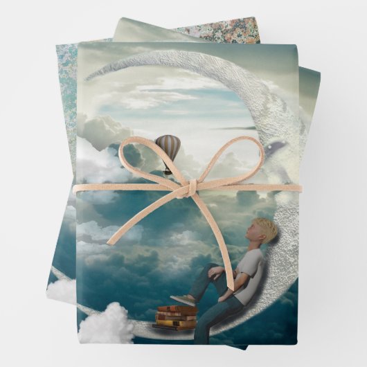 Maan en ballonnen inpakpapier vel (In situ)