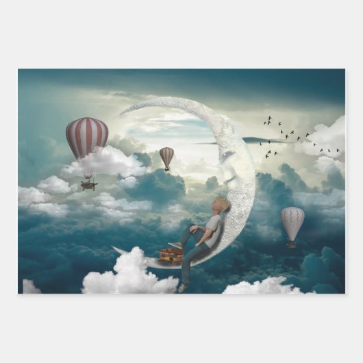 Maan en ballonnen inpakpapier vel (Voorkant)