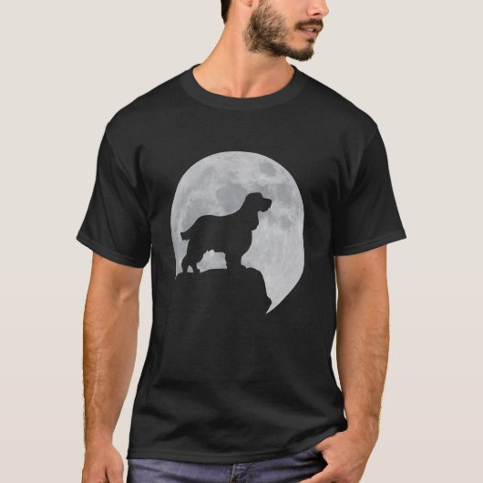 Maan en hond Silhouet Engelse Springer Spaniël T-shirt (Voorkant)