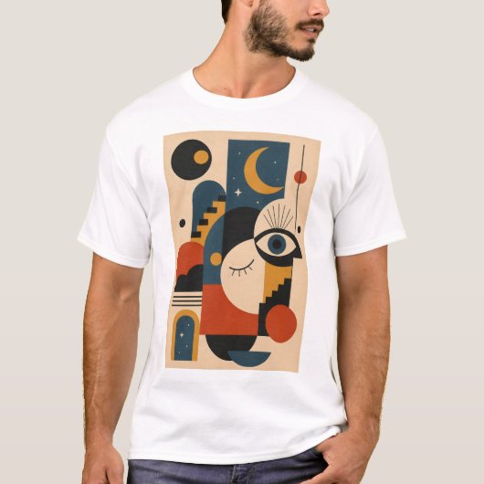 Maan en Oog – Geometrisch Kunst T-Shirt (Voorkant)