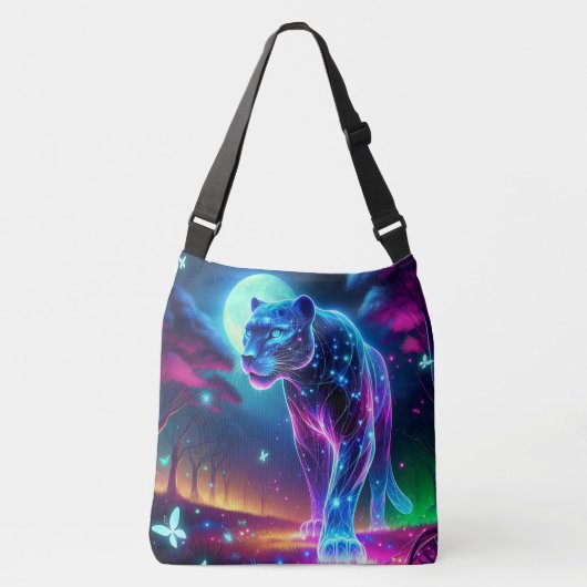 Maan en Panther Holografisch Neon Kleurrijk | Crossbody Tas (Voorkant)