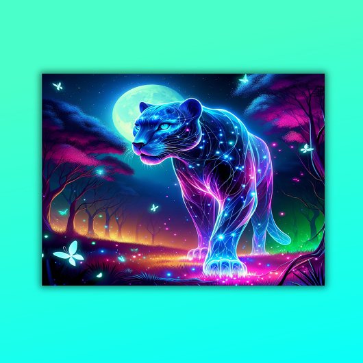 Maan en Panther Holografisch Neon Kleurrijk | Poster