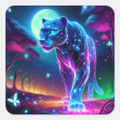 Maan en Panther Holografisch Neon Kleurrijk | Vierkante Sticker (Voorkant)