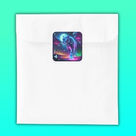 Maan en Panther Holografisch Neon Kleurrijk | Vierkante Sticker